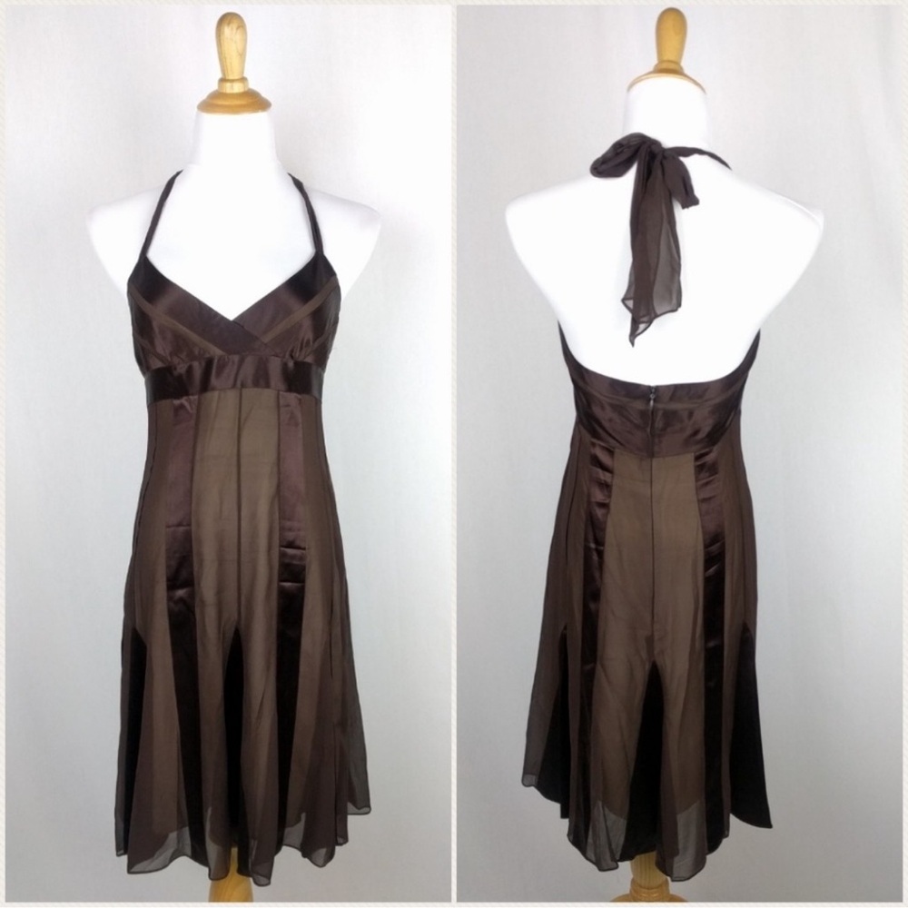 Vintage BCBG Sheer Pure Silk Chocolate Brown Dress 6